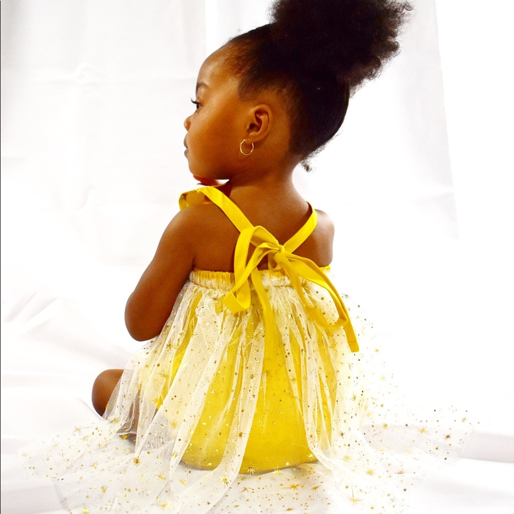Baby Girl Fun Mustard Tule Romper
